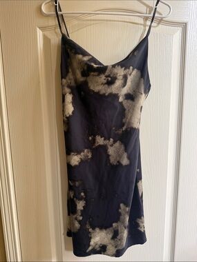 Urban Outfitters Black Satin Slip Dress with Metallic Gold Cloud Print